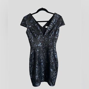 DRESS THE POPULATION Sequin Bree Mini Dress Black/Navy Size XS NWOT